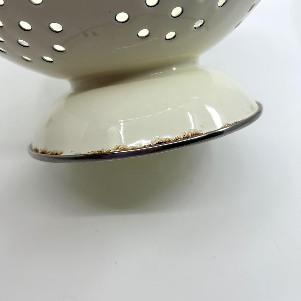 Vintage Marmalade Goose Colander Strainer Enamel Blue Bowed Heart Cottagecore - Picture 10 of 17